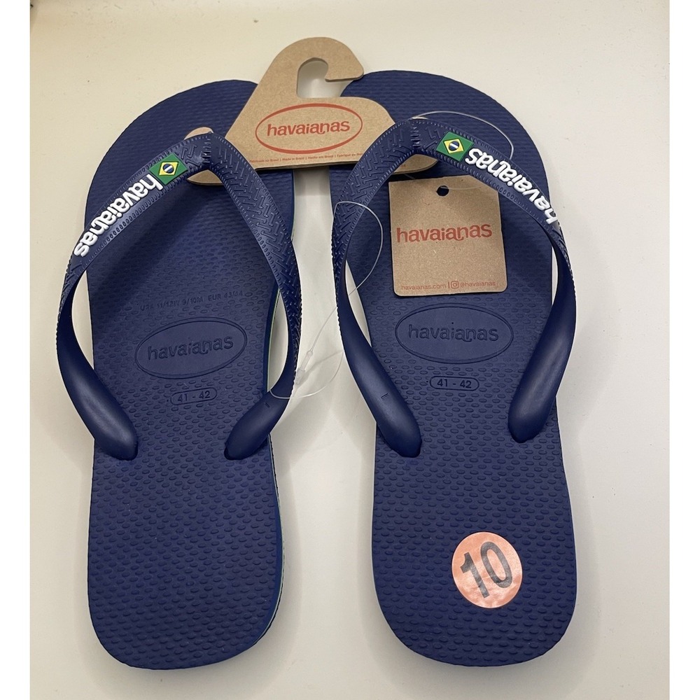 Havaianas Flip Flops Brazilian Flag Beach Summer Sandals blue Men's 9-10